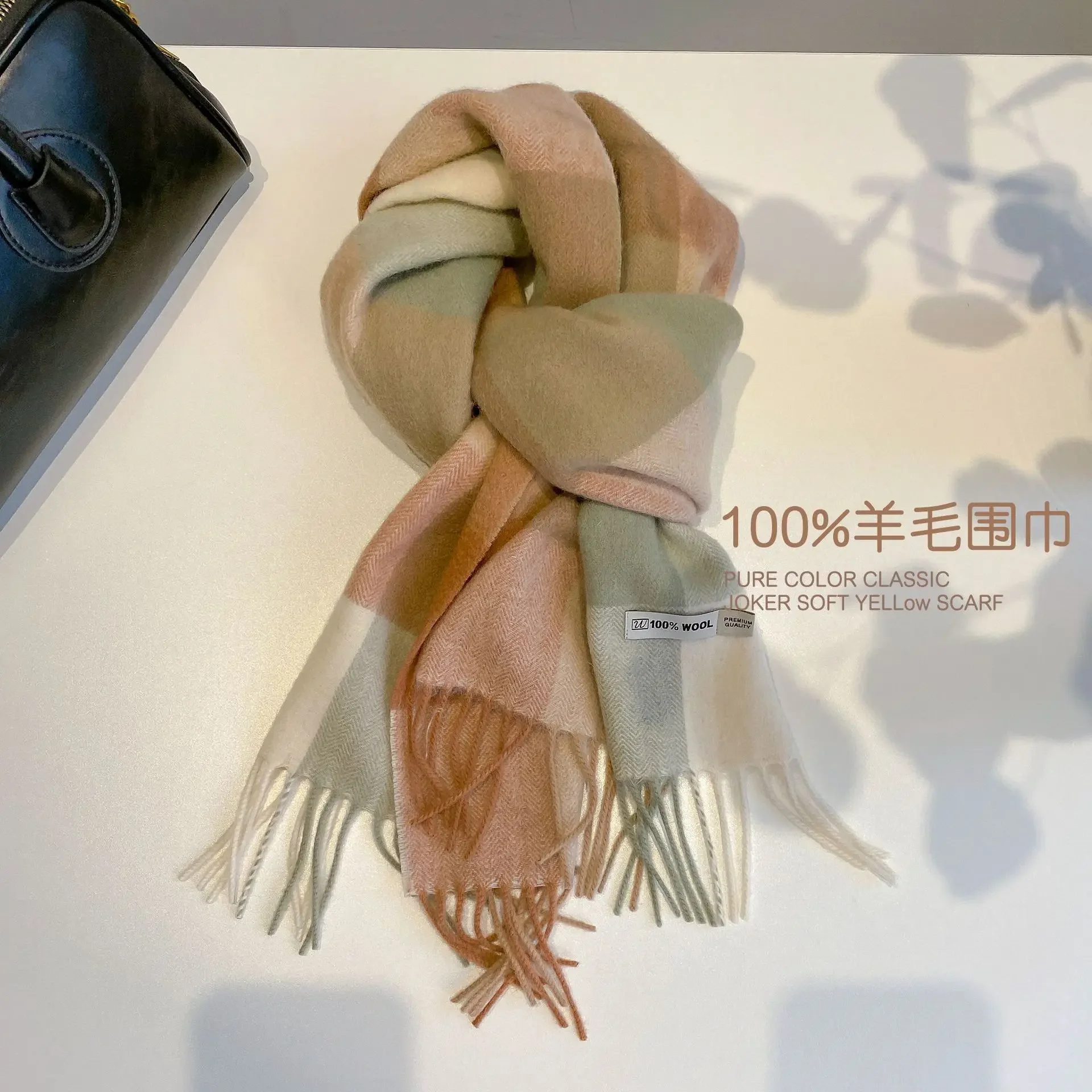 2023Autumn and Winter New100% Plaid Wool Women's Scarf for Warm Couples with Thickened Fringe Neck and Cold Resistant Wrap Shawl