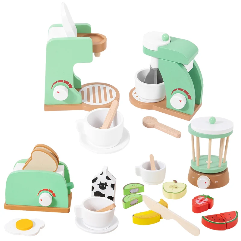 Children's playhouse wooden toys, simulation juicer, coffee machine, blender, bread machine, creative building blocks