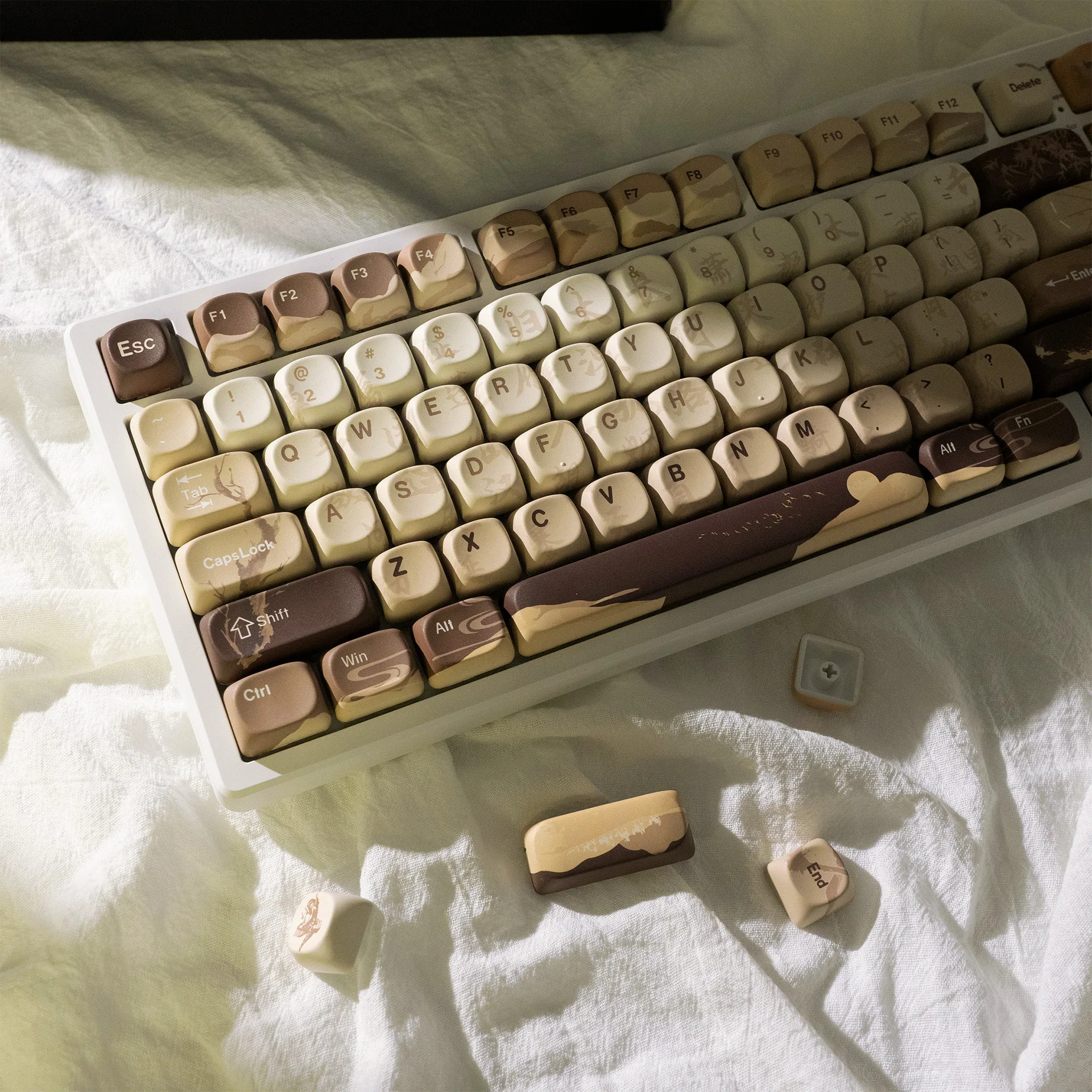 Long river sunset  Chinese wind PBT five sides hot sublimation MOA height is engraved opaque wooting keycaps