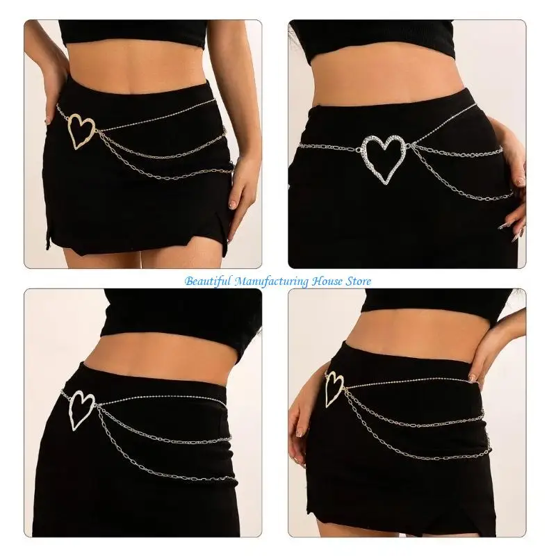 E56A المعادن القلب قلادة الخصر سلسلة ملهى ليلي سلسلة الجسم الجسم مع سلسلة الموسعة التسلق مجوهرات للجسم لفتاة امرأة