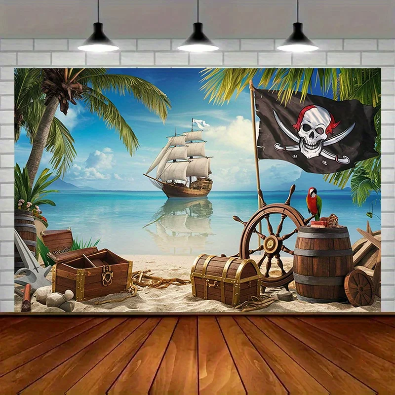 VIKAMA Caribbean Pirate Beach Background Cloth Treasure Isla