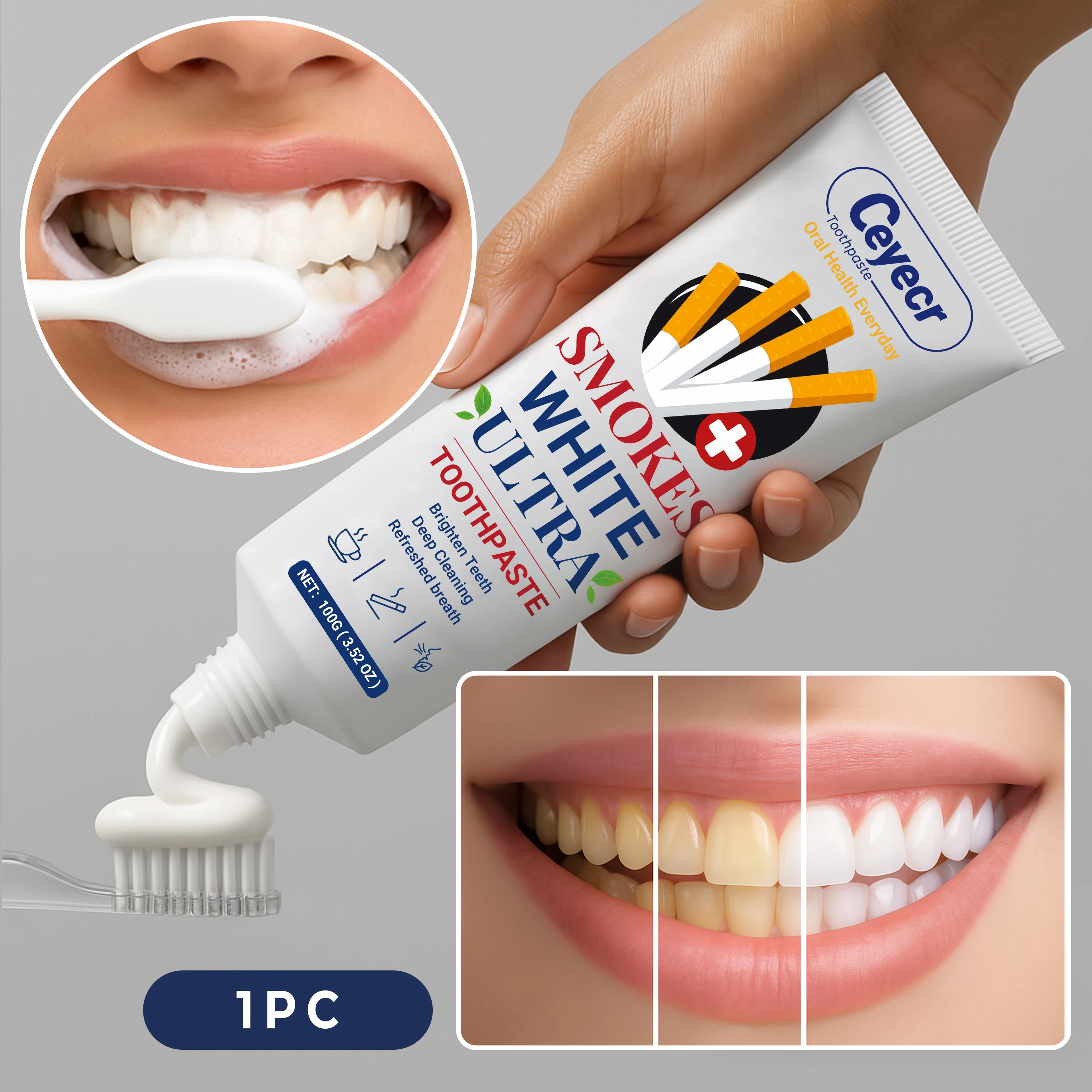 Smokers Toothpaste 100G/3.52oz Brighter Teeth, Toothpaste for Smokers with Yellow Teeth and Cigarette Discoloration,Fresh Breath