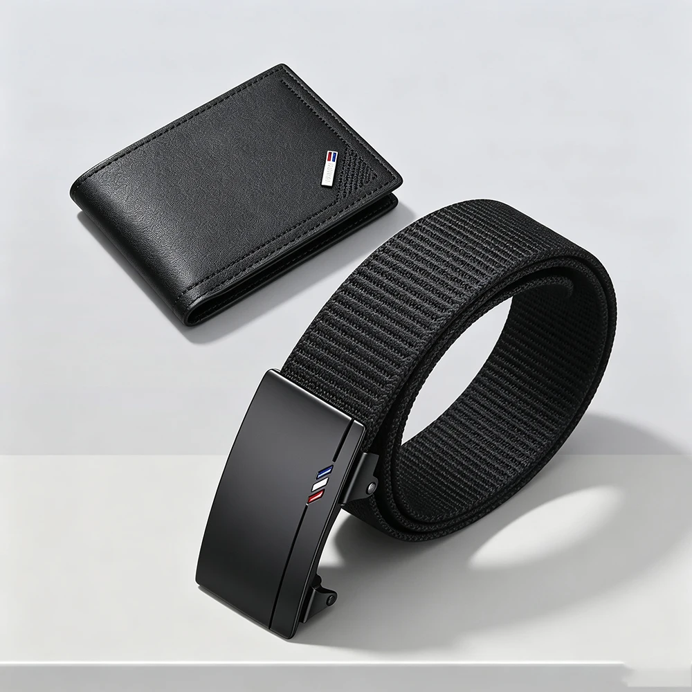 2pcs Men's Fashion Belt Wallet Set High Quality Men's Outdoor Sports Adventure Belt Trendy Men's Clothing Accessories Wholesale