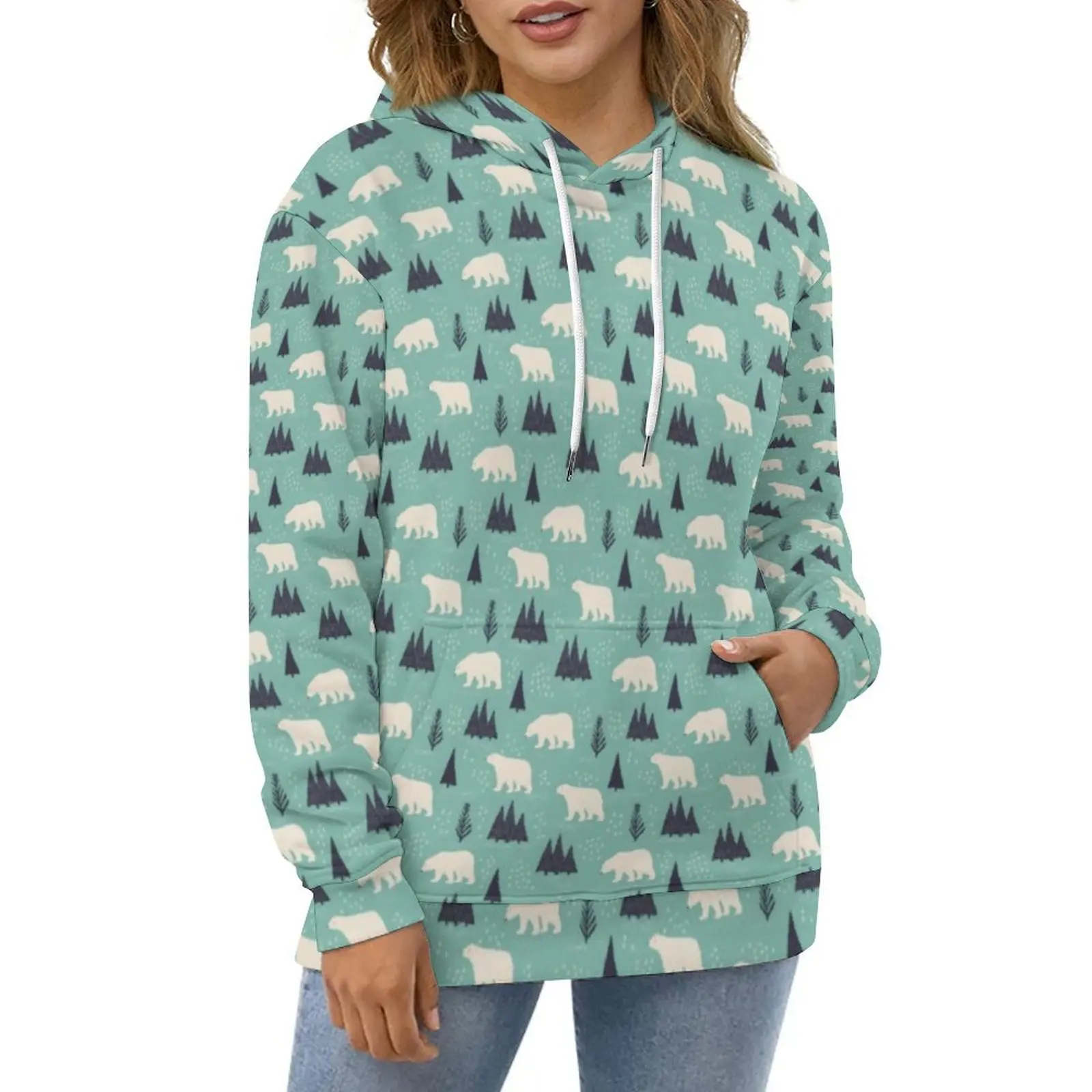 Arctic Animal Print Hoodies Cute Polar Bears Street Style Oversize Pullover Hoodie Couple Long-Sleeve Design Casual Sweatshirts