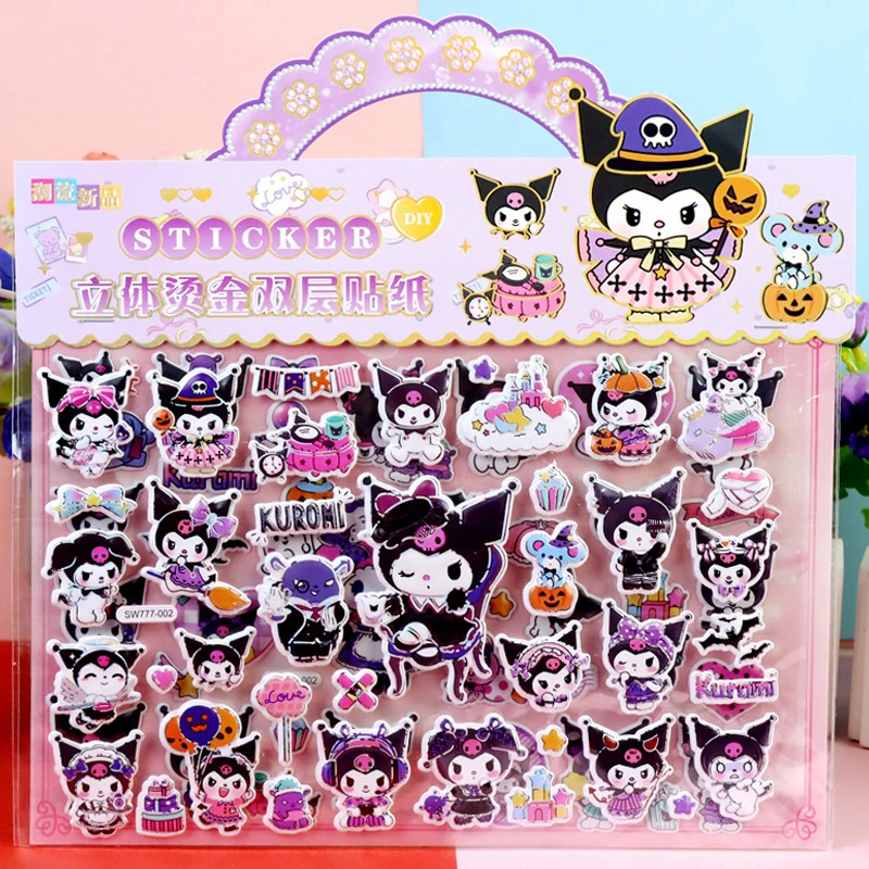 Cartoon Sanrio Double Layer Bubble Stickers Kawaii 3D Melody Kuromi Sticker Children Fun DIY Prizes Toys Cute Girl Heart Gifts