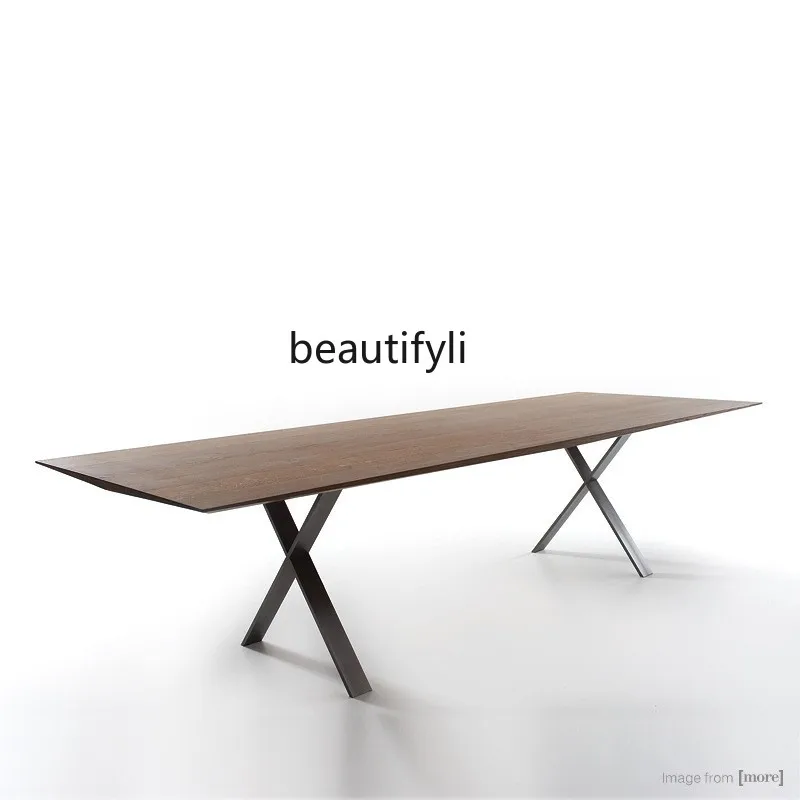 

Nordic Modern Minimalist Black Walnut Solid Wood Stainless Steel Legs Western Dining Table, Rectangle, Desk