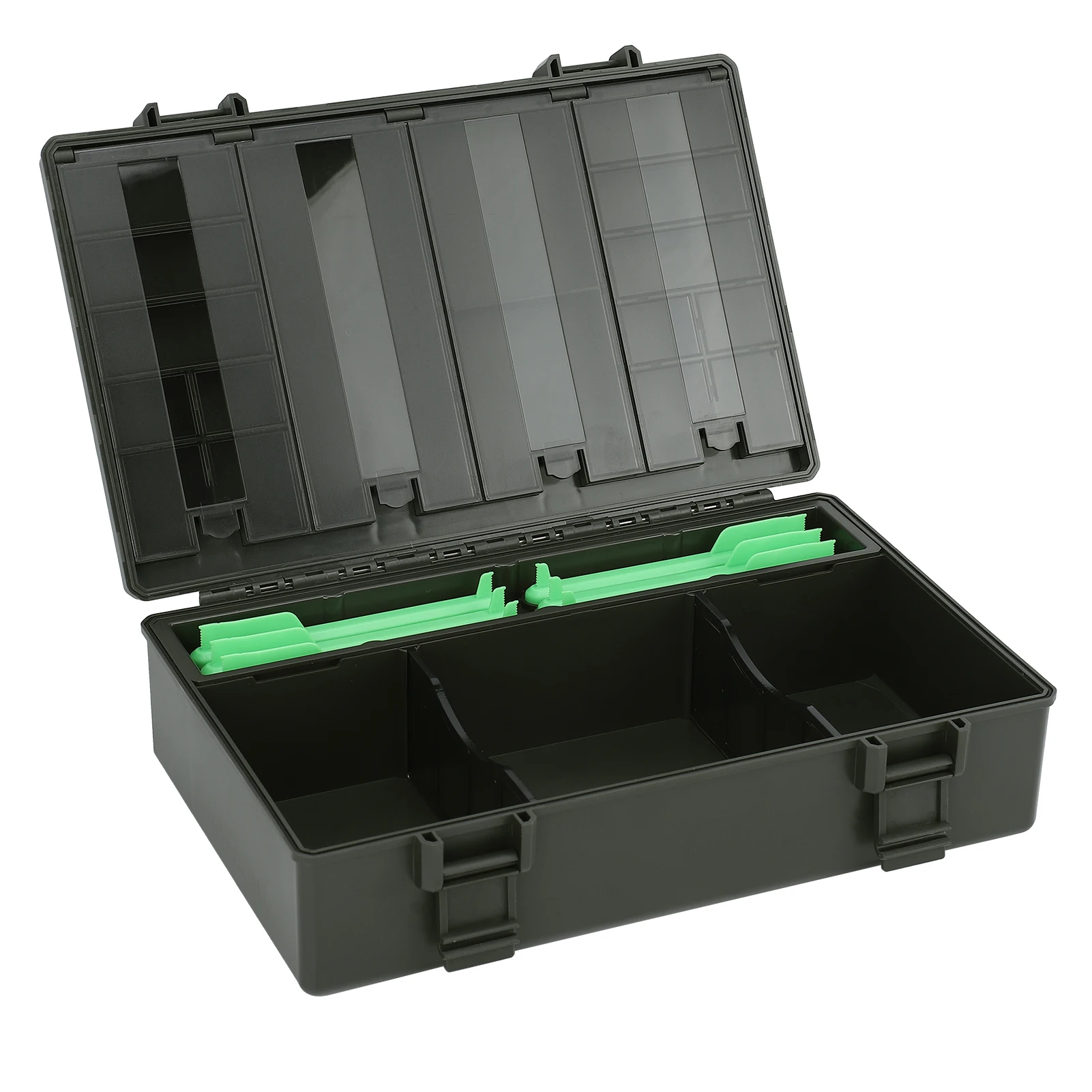 鯉釣り用フィーダーラインアクセサリーボックス、6つのマグネットスティック付き、取り外し可能なコンパートメント、釣り道具オーガナイザー、釣り道具箱