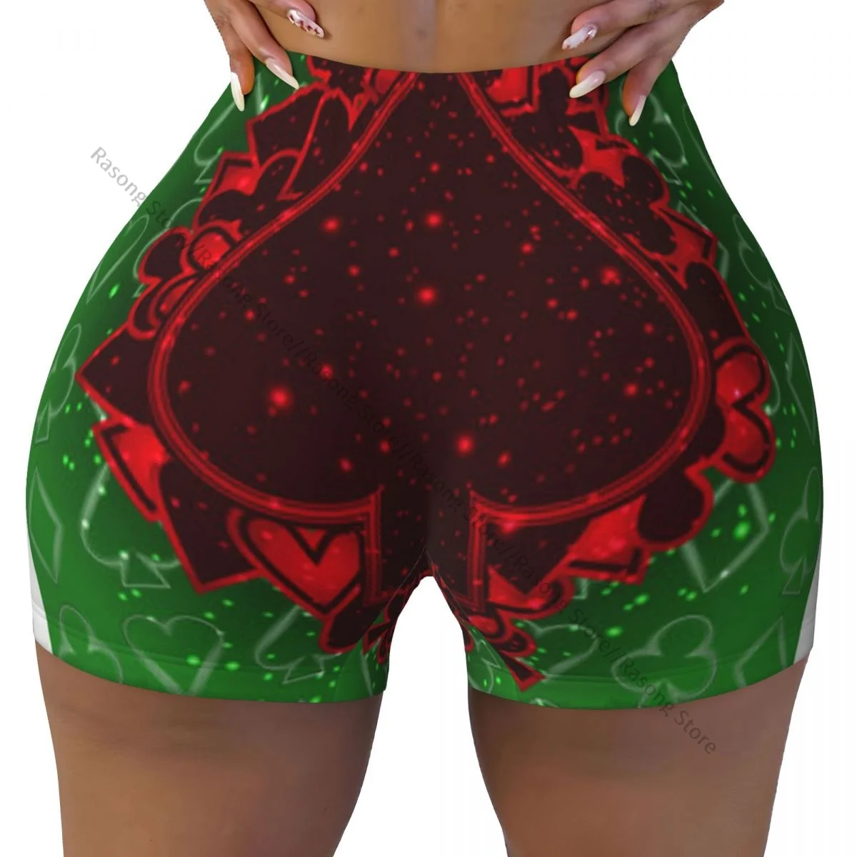 Damen Yoga Shorts Casino Poker Spades Card Illustration Scrunch Booty Butt Lifting Comfort Fitness Gym