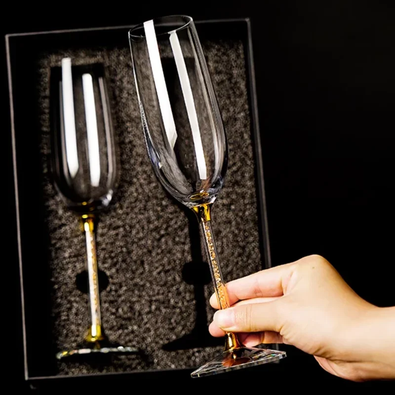 Champagne Glass, Luxurious Diamond Studded Crystal Glass Red Wine Glass, Wine Set, One Pair, Wedding Gift, Exquisite Gift Box