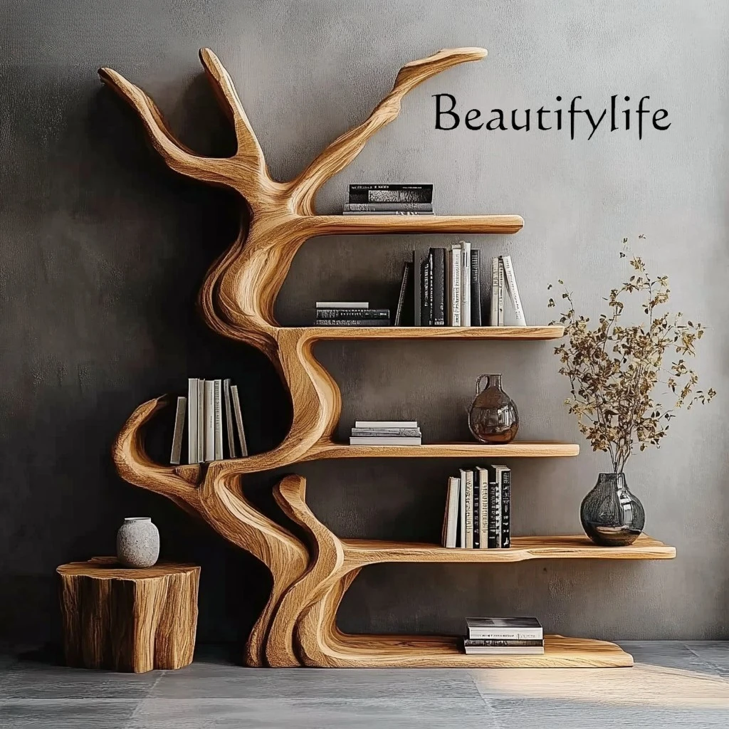 

modern tree-shaped bookshelf Solid wood display stand Floor-to-ceiling creative multi-layer storage art Advanced sense