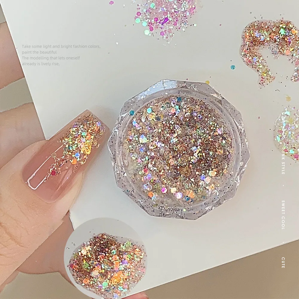 1 Jar Mermaid Opal Flakes Nail Glitters Sequins Mixed Shape Chunky Flakes Nail Powder UV Gel Manicure Nails Art Decorat Pigment