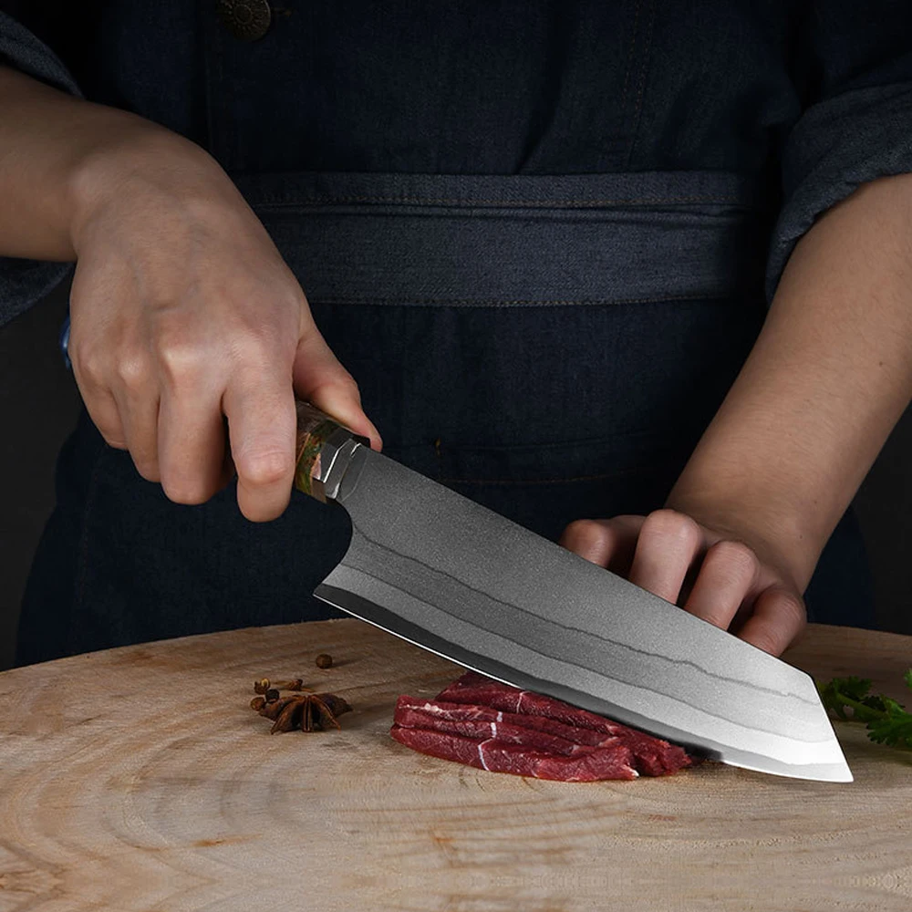 Faca japonesa kiritsuke, faca de chef de damasco de aço de 7 camadas, faca japonesa profissional de 8 espaços com caixa de presente, faca sashimi