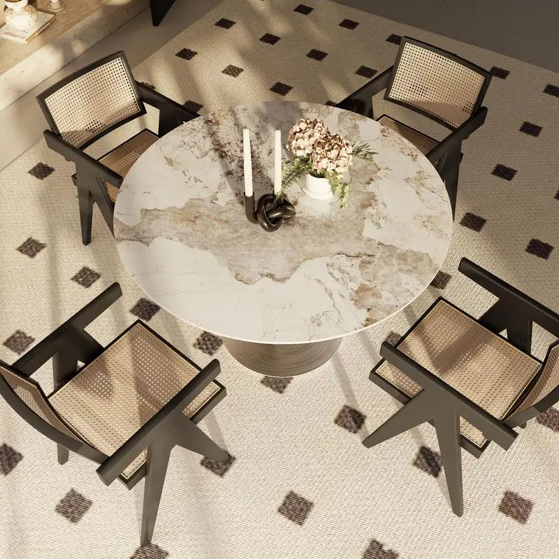 Meja Makan Bundar Kayu Solid Kecil, Gaya Farmhouse 43 inci untuk 2-4 Orang, Meja Dapur Hitam, Desain Berwarna-warni