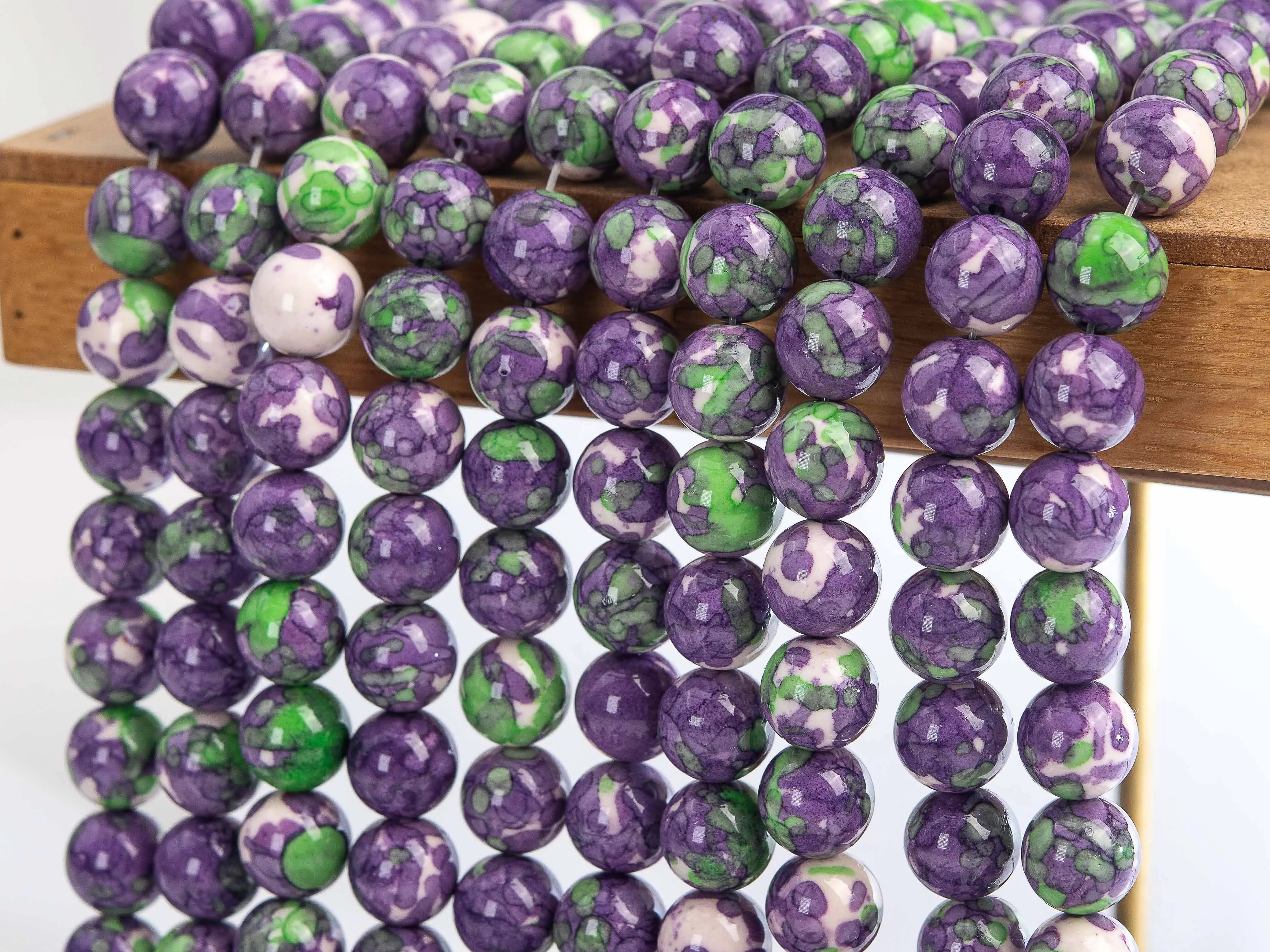 Purple & Green Rain Flower Jades Loose Beads Round Shape Size Options 3/4/6/8/10/12mm for Jewelry Making