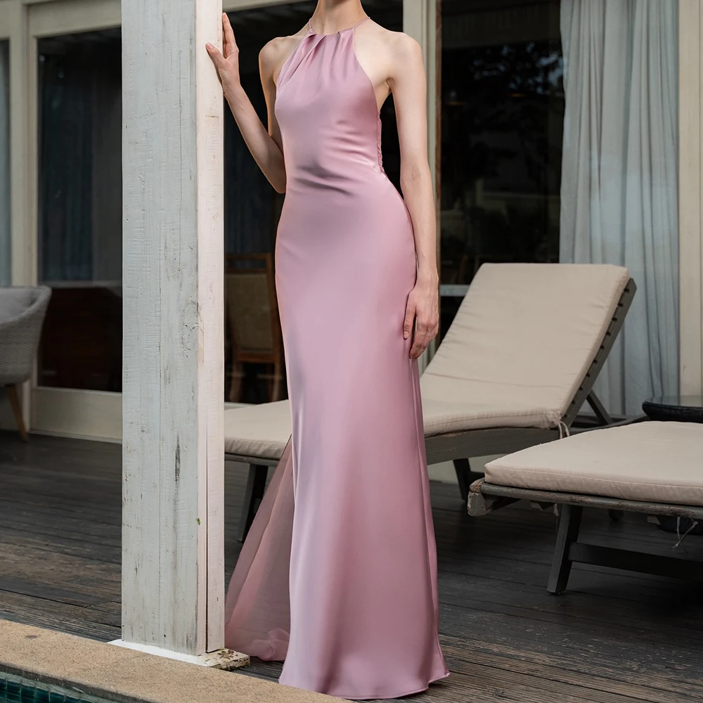 

Straight Floor Length Halter Jersey Sleeveless Evening Dress Evening Dress Backless Special Occasion Gowns Photo Color Sexy