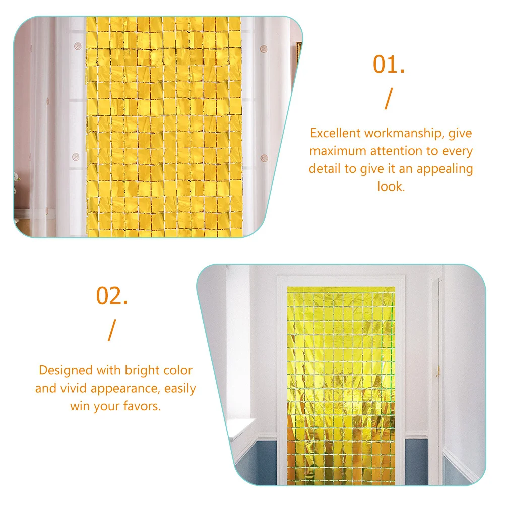 

2pcs Square Fringe Curtain Foil Tinsel Doorway Backdrop For Party Wedding Christmas Decor Window Event Photography Studio