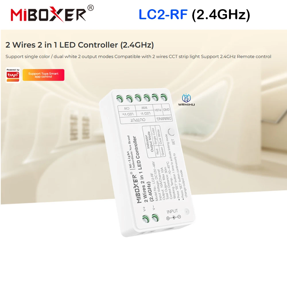 Miboxer LC2-RF/ZR Single color LED Strip Controller 2 Wires 2 in 1 LED Controller (Zigbee 3.0+2.4GHz) Dimmer CCT COB led Strips