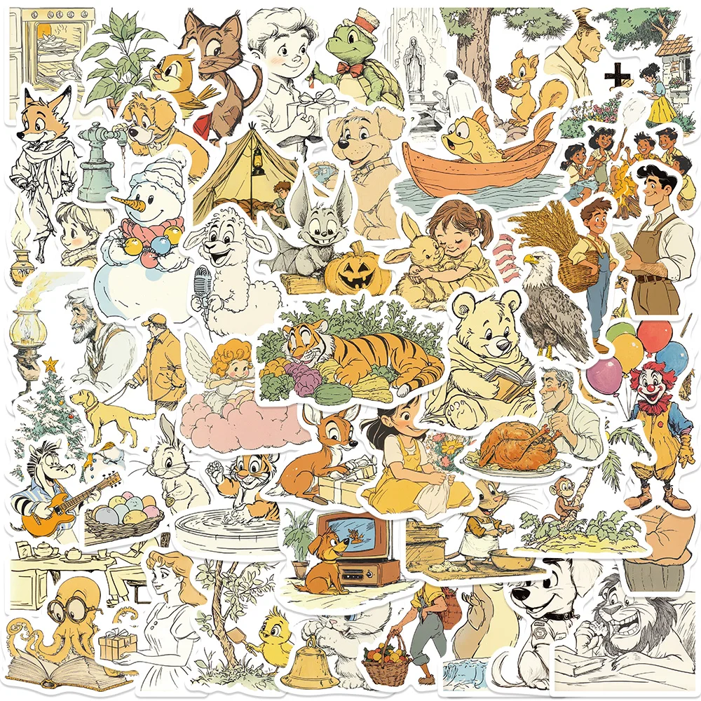 

50pcs Retro Cartoon Fairy Tale Anime Characters Animals Stickers Waterproof Graffiti For Luggage Guitar Laptop Vinyl Decals