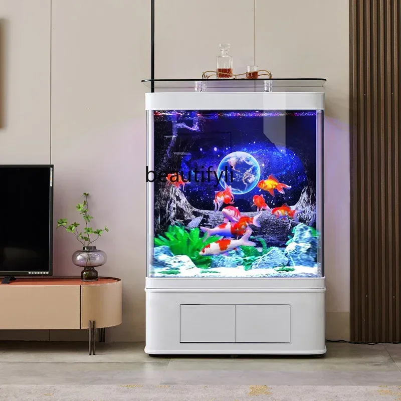 New arrive Glass Fish Tank Large Floor Office Living Room Ecological Change Water Intelligent Mute Aquarium