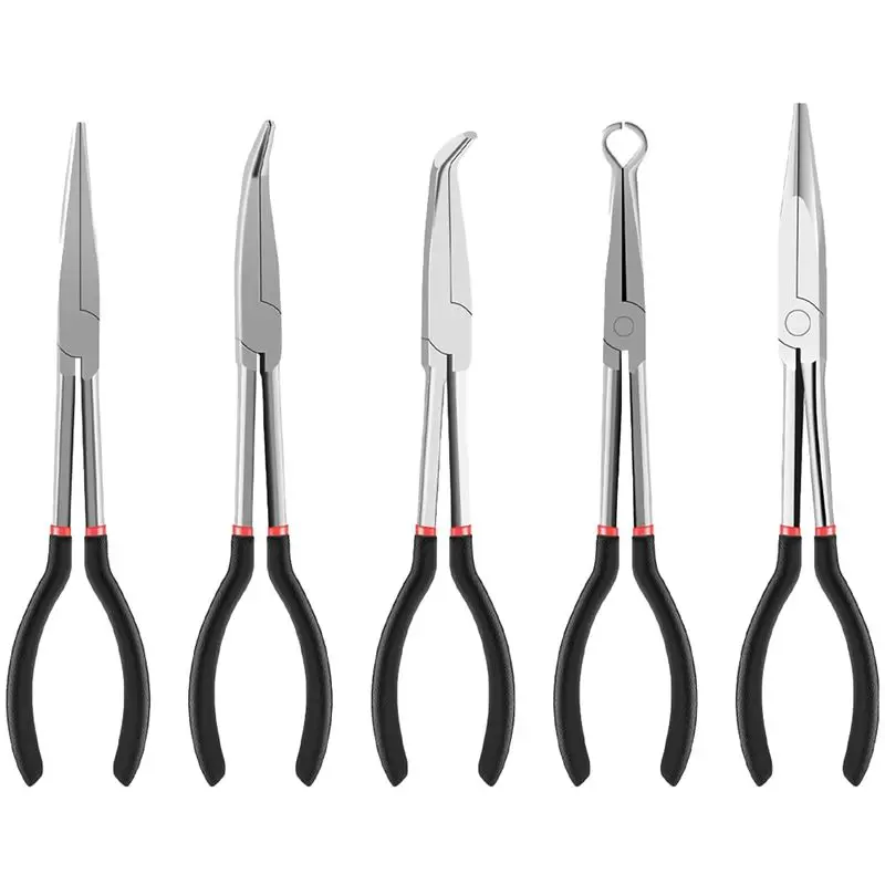AB08-Extended Handle Needle-Nose Pliers 5-Piece Set Replacement Elbow O-Shaped Pliers 25/45/90 Degree Bent-Nose Pliers Hand Tool