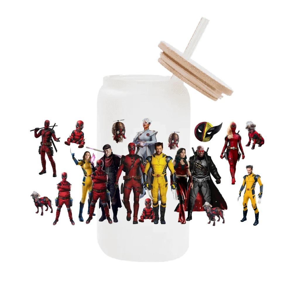 Disney Marvel Deadpool and Wolverine  cartoon For Libbey 16oz Can Glass 3D Waterproof UV DTF Coffee Can Wrap Libbey Glass Wrap