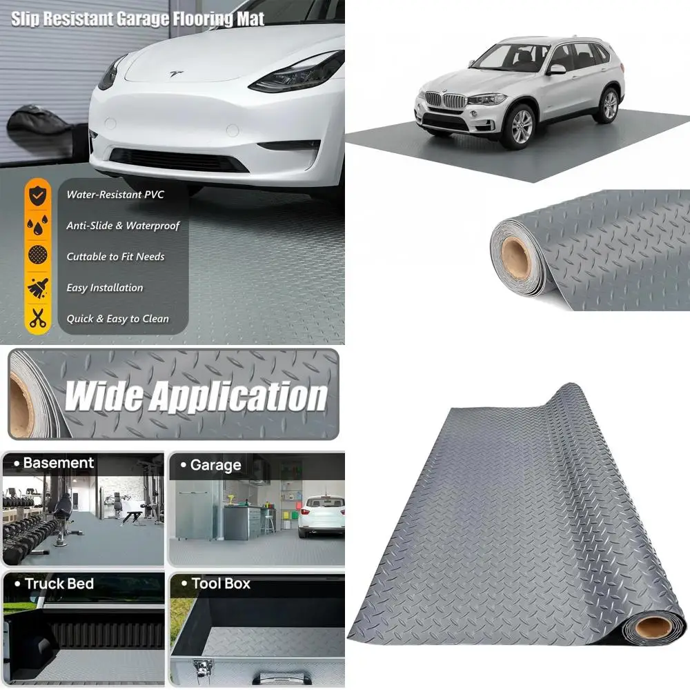 

Thickened PVC Garage Floor Mat, Waterproof Non-Slip Protector for Cars, Trailers, SUVs, Basements, and Gyms (Gray) - 4ft x 19ft
