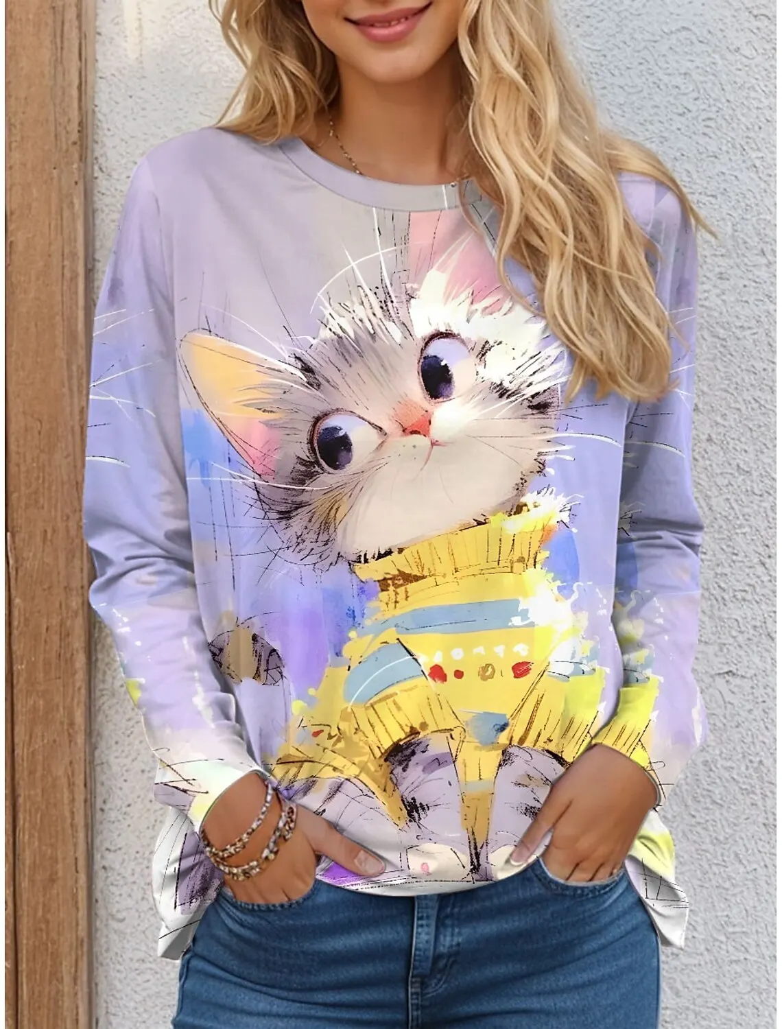 Women\'s Sweatshirt 3D Print Christmas Theme Kawaii Graphics long sleeve T-shirt Casual Loose Fit Crew Neck Tees Long Sleeve Tops