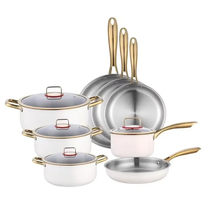 Professional 12-Piece German Stainless Steel Induction Cookware Set Non-Stick Kitchen Pans High-End Kitchenware