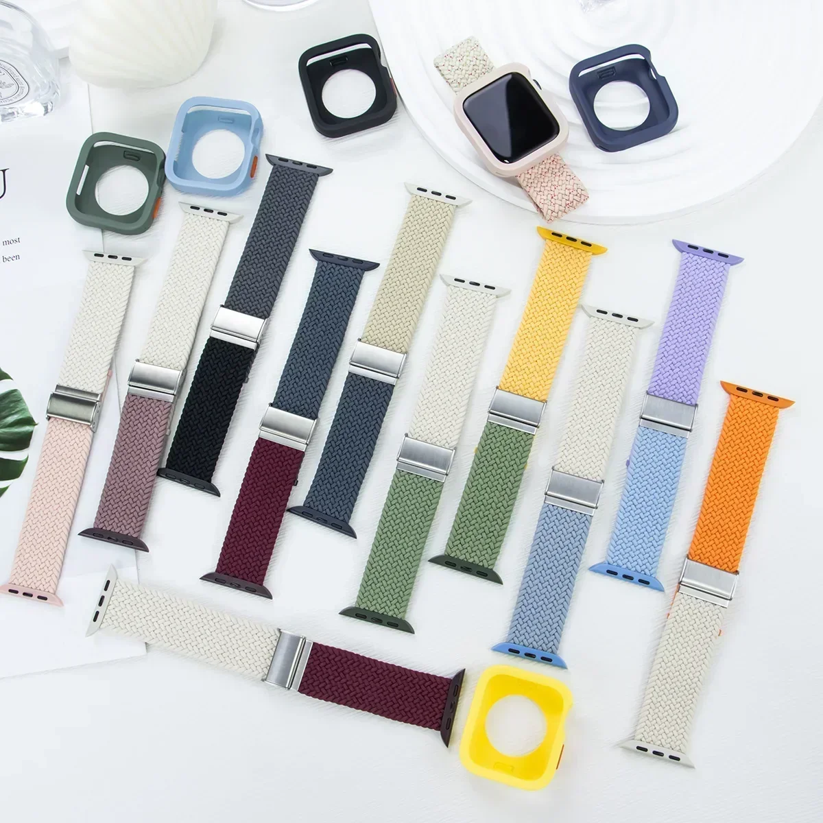 Case+Strap For Apple Watch Series 9 8 7 45mm 41mm Band SE 6 5 4 44mm 40mm Candy Silicone+Nylon correa Strap iwatch Ultra 2 49mm