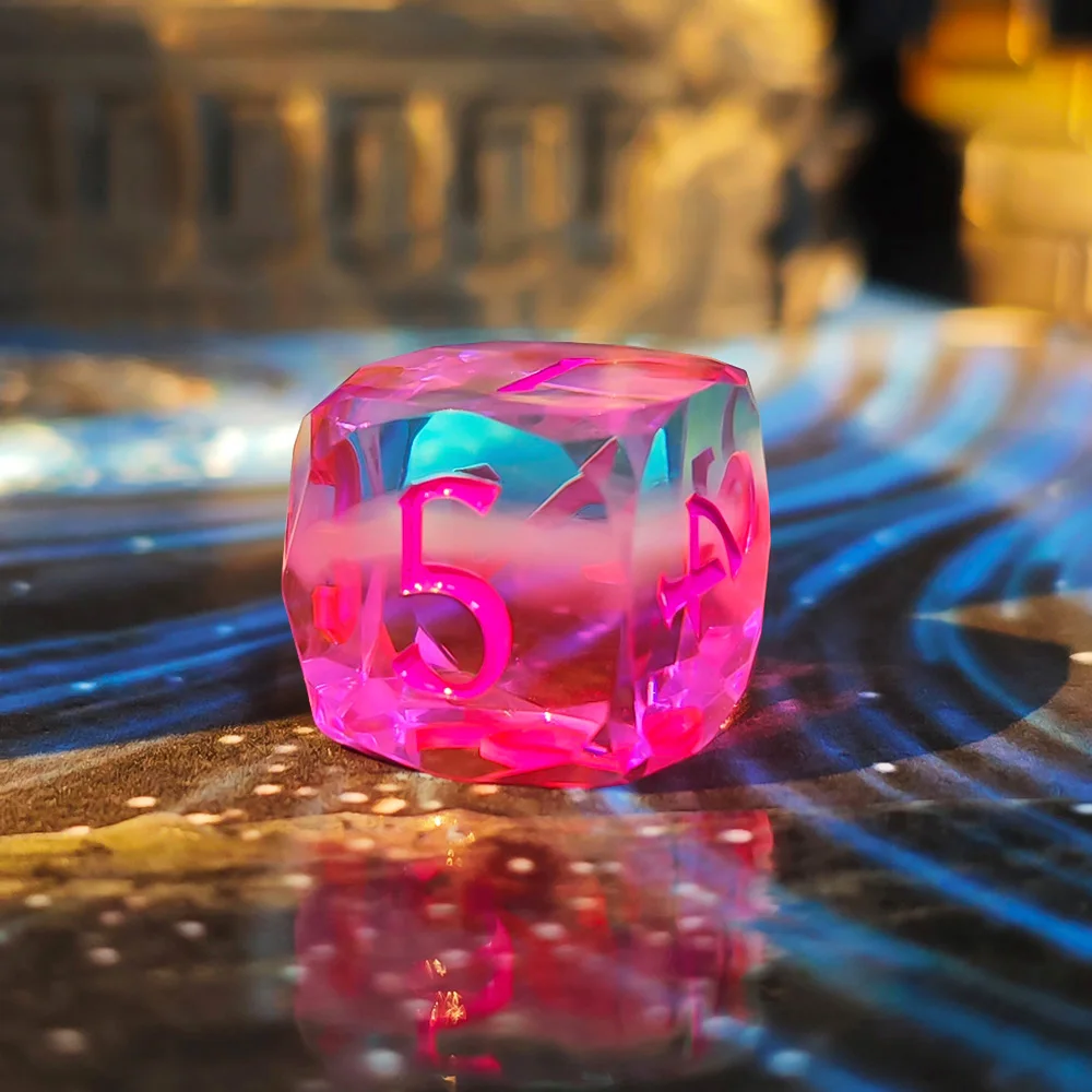 Pink-Blue Gradient Polyhedral Multifaceted Sharp Edge Dice Set, Transparent Resin Dice for DND RPG Board Games