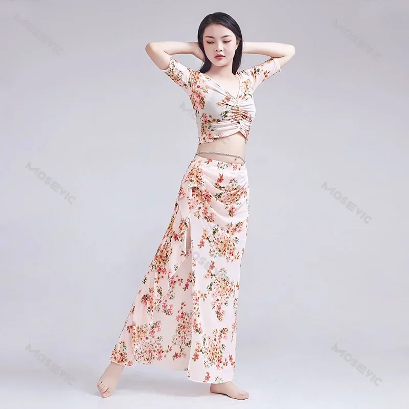 ベリーダンス練習服ロングスカートスーツ高級花柄パフォーマンスカーニバル衣装セクシーな女性モダン Dance2024