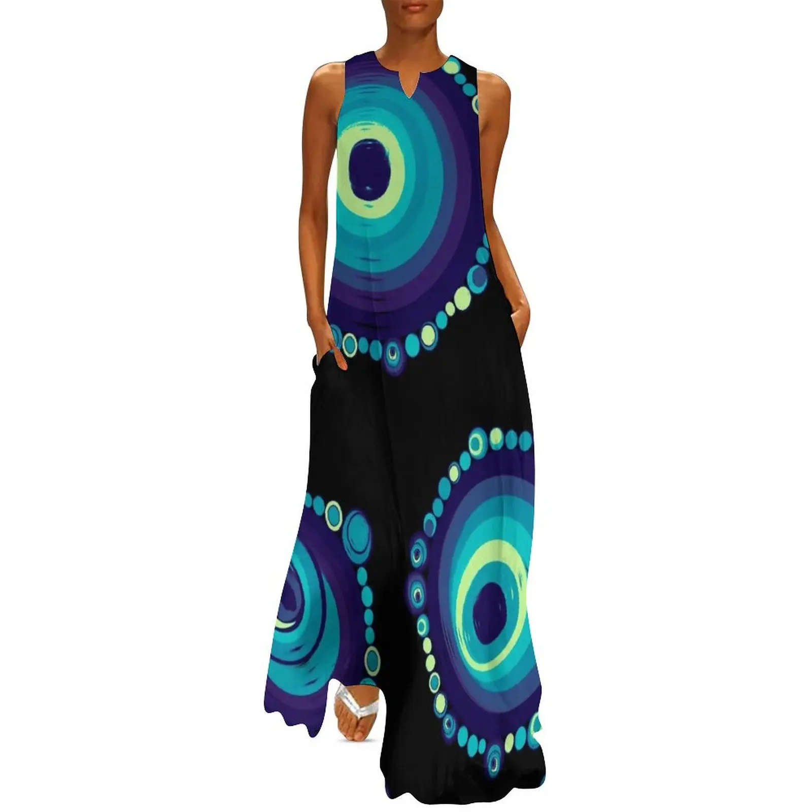 

Mati Evil Eye Blues and Greens Long Dress Clothing female womans clothing