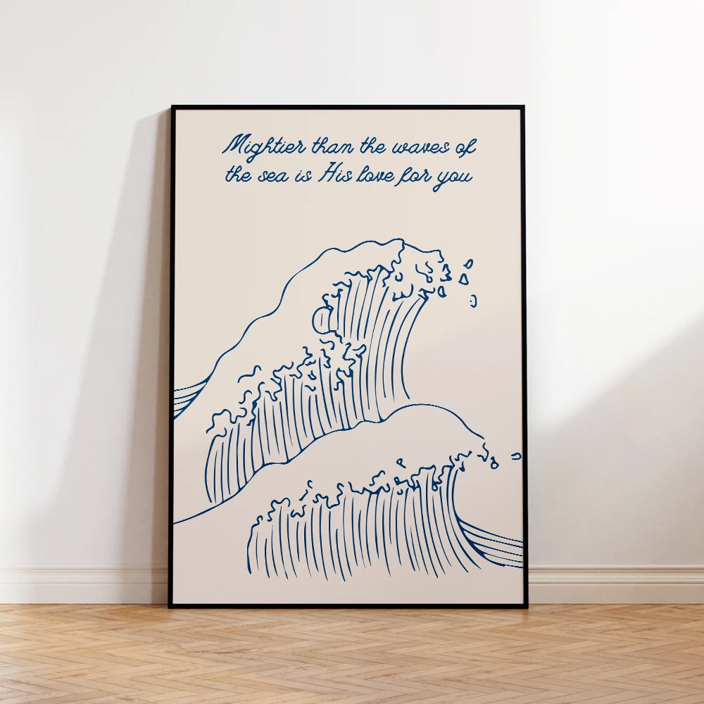 

Modern Cream Wind Sea Wave Minority Bible Quote Wall Art Aluminum Frame Prints Canvas Painting Poster For Living Room Home Decor