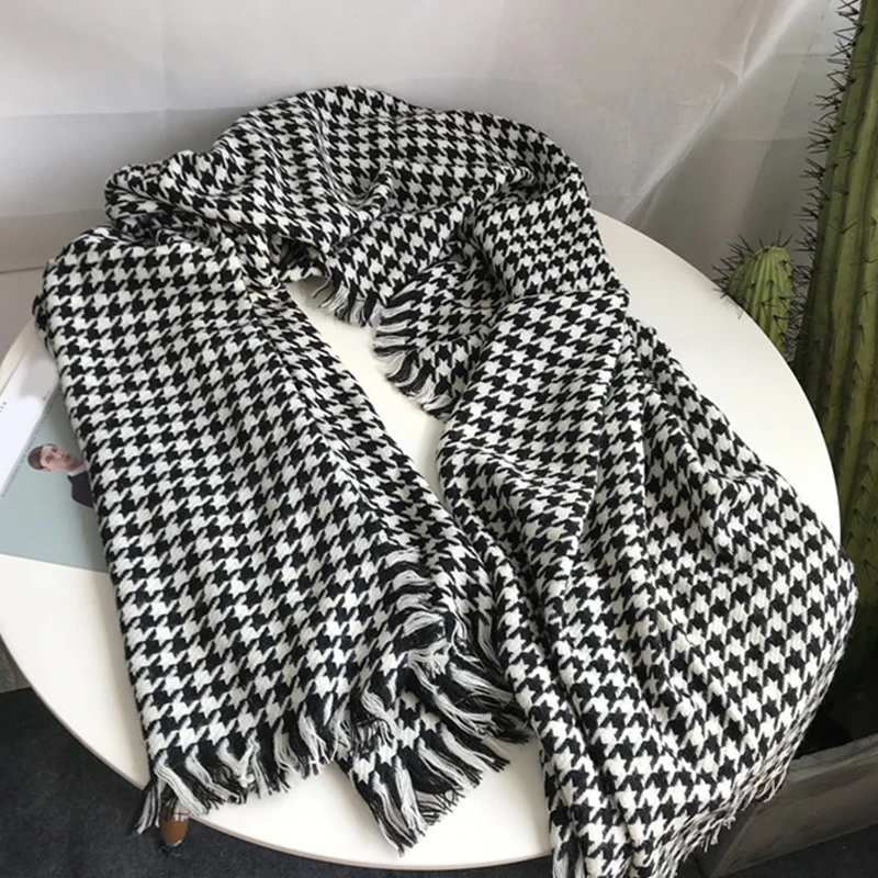 

The New Autumn And Winter Thousand -Bird Lattice Scarf Female Korean Version Thickened Warm And Warm Versatile Lattice Knitting