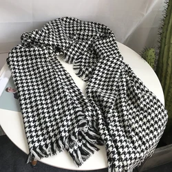 The New Autumn And Winter Thousand -Bird Lattice Scarf Female Korean Version Thickened Warm And Warm Versatile Lattice Knitting