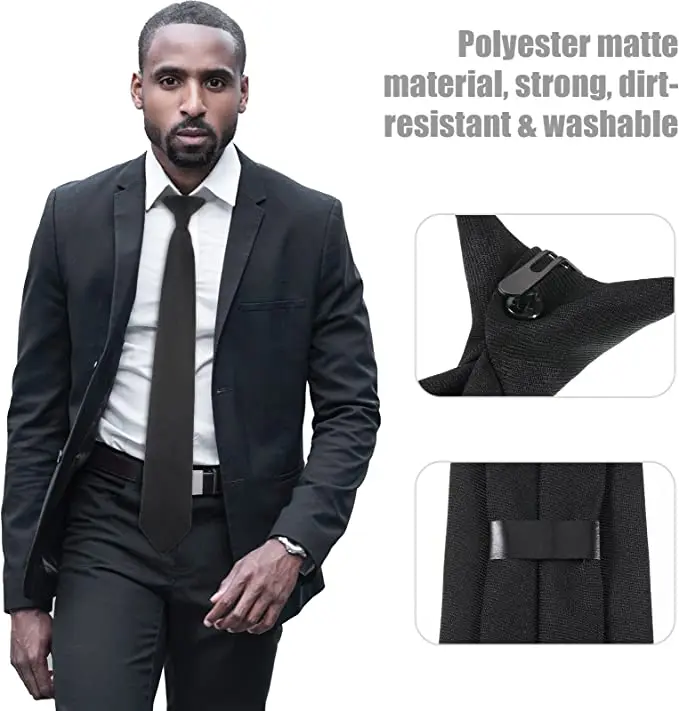 2PCS Men Suit Tie Gift Adjustable Uniform Wedding Engagement Necktie Official Casual Party Costume Accessory   Black