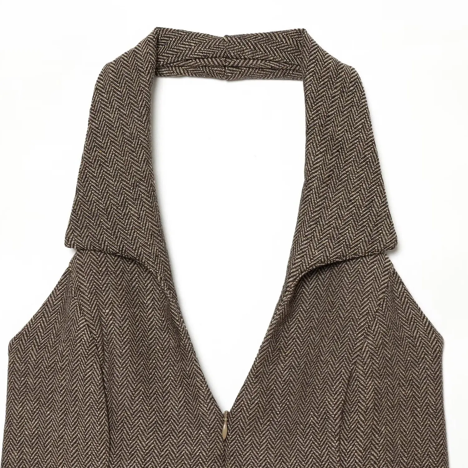 KASLEAD Women's Short Style Vest with Grommet Neck Design Slim Fit Plaid Pattern Polyester Fiber Ladies Top Fashionable