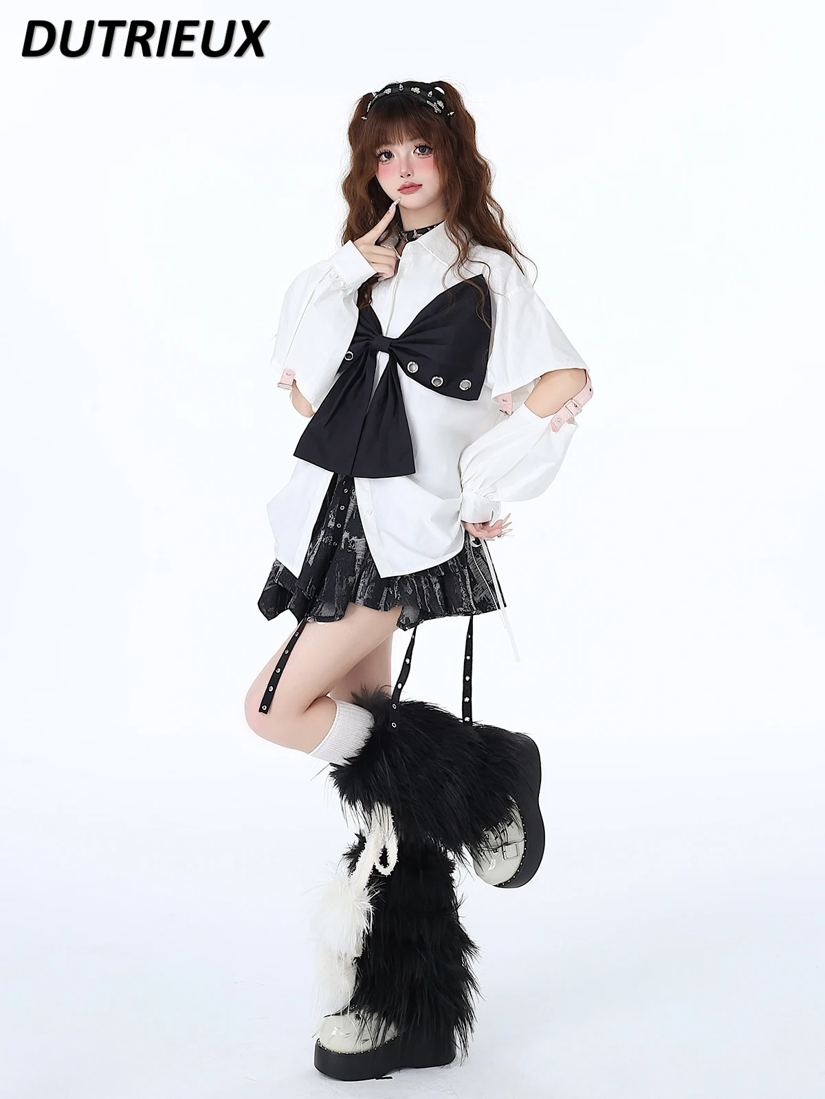 Elegant Blouse Female Fashion Sweet Cute Girl Casual Shirt Three-Dimensional Detachable Bow Spring and Autumn Women's Tops