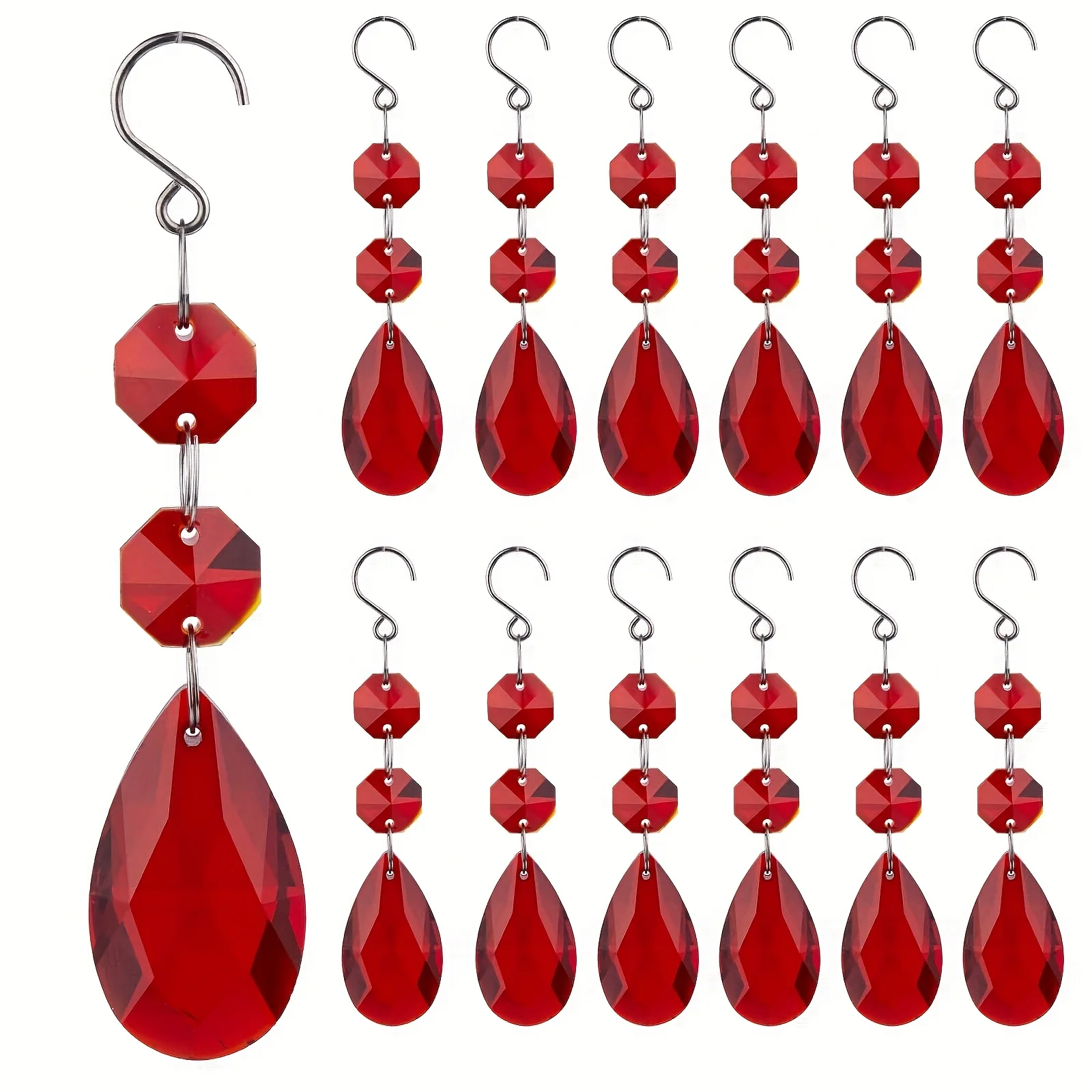12pcs 1.5-Inch Colorful Crystal Pendant Lamps Austrian Style Waterdrop Crystal Bead Chain Hanging Colorful Glass Prism for Hall