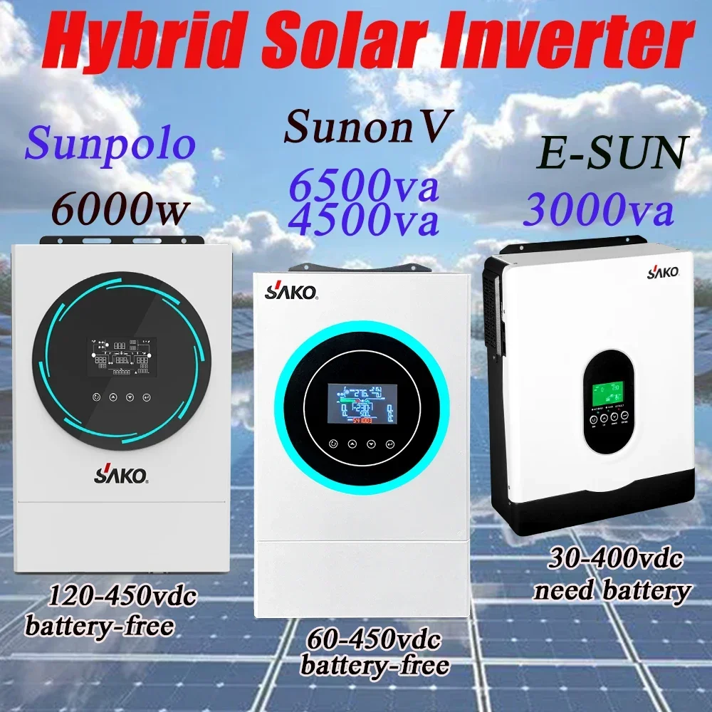 

SAKO Hybrid Solar Inverter: 6200W 48V,4500VA 24V,3000VA 24V,-Pure Sine Wave for On and Off-Grid Power