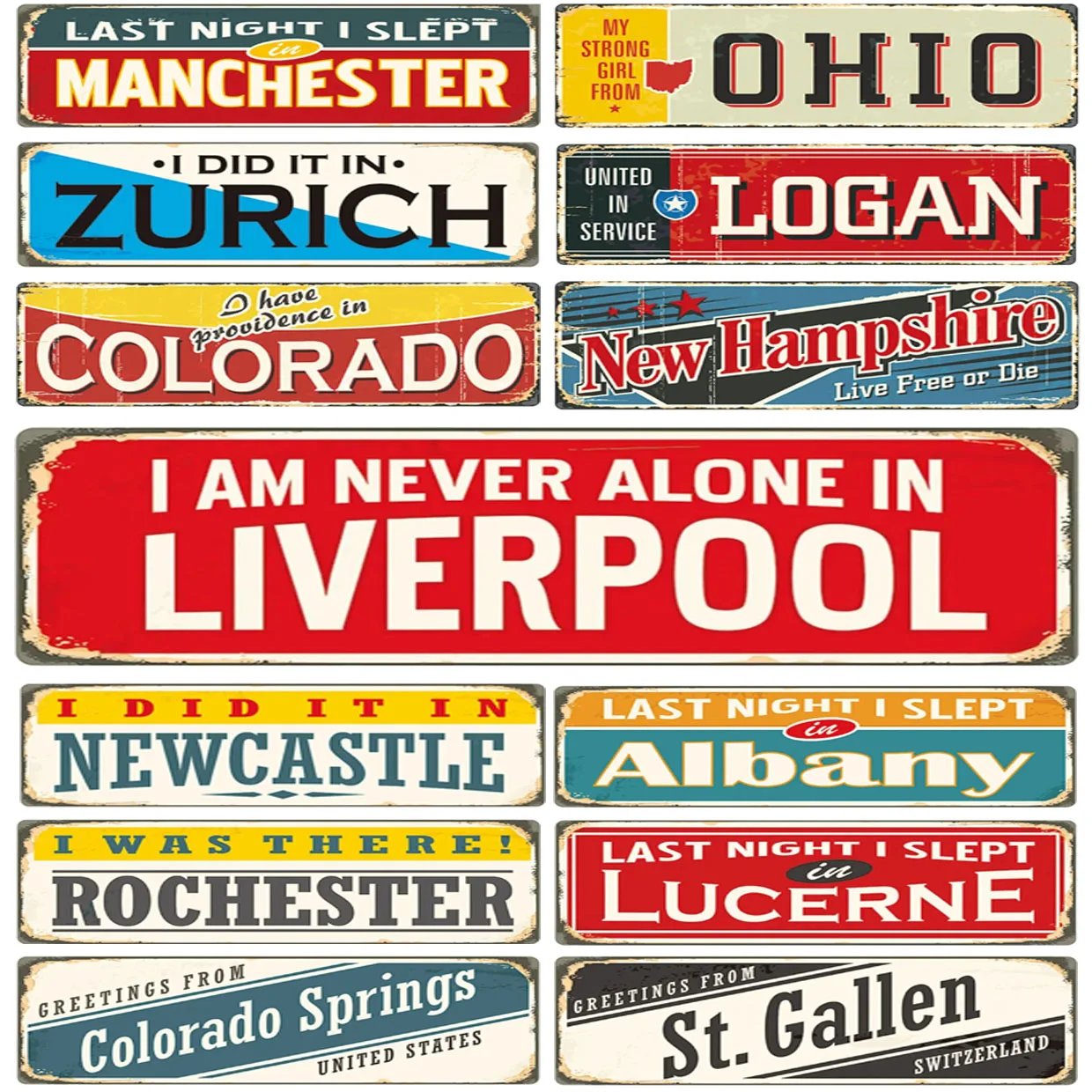 Decor Liverpool Zurich Ohio Vintage Tin Signs Funny Street Metal Signs Country Road Sign for Home Wall Cafe Bar Man Cave Outdoor