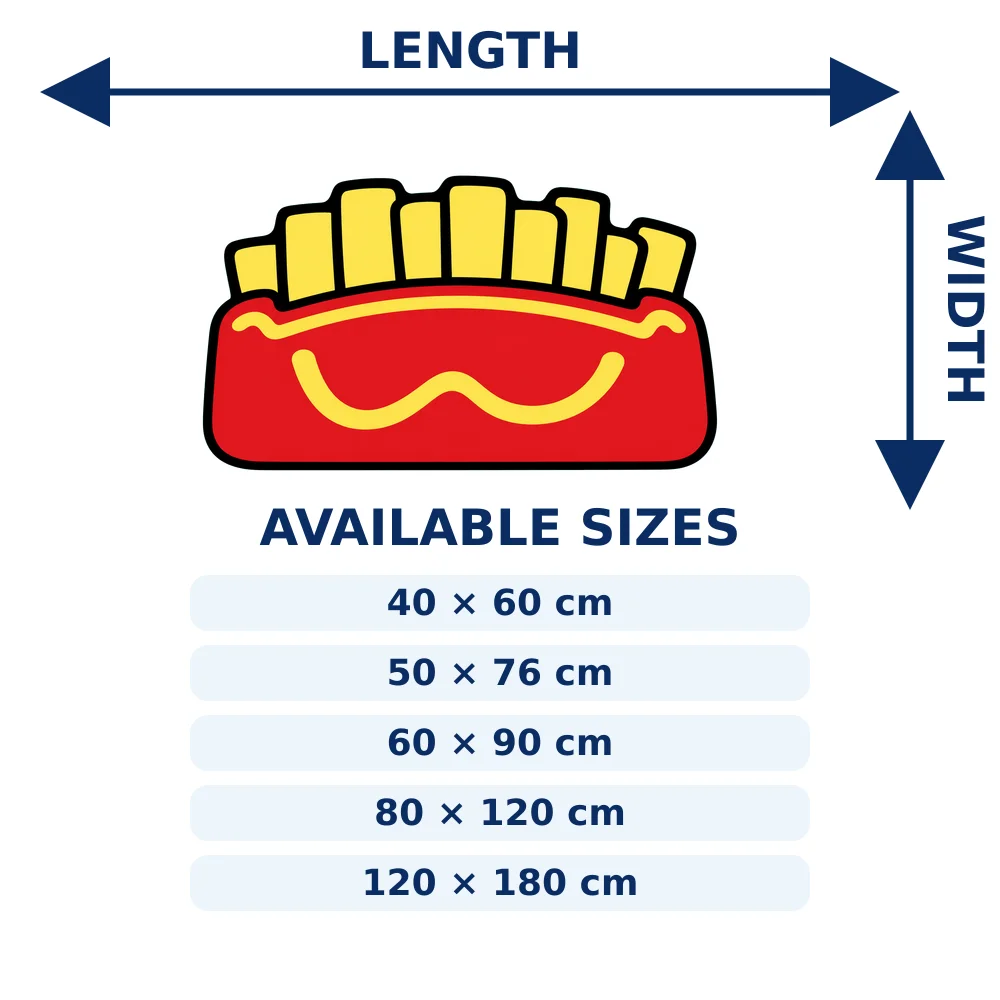Cartoon Red French Fries Shaped Area Rug, Non-Slip Soft Flannel Floor Mat for Game Room, Bedroom, Kitchen and Fun Home Decor