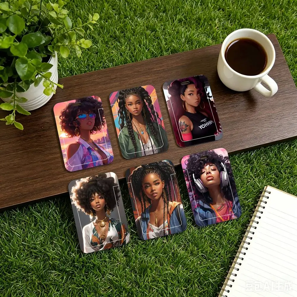 Fashion Black Girl Black Lanyard Card Holders Student Meal Cards And Campus Ids School