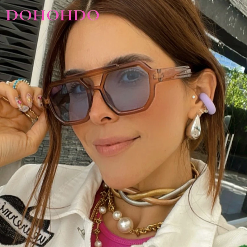 

DOHOHDO Vintage Square Sunglasses For Women Men Thick Frame Double Bridges Eyewear Female Fashion Chic Polygon Sun Glasses UV400