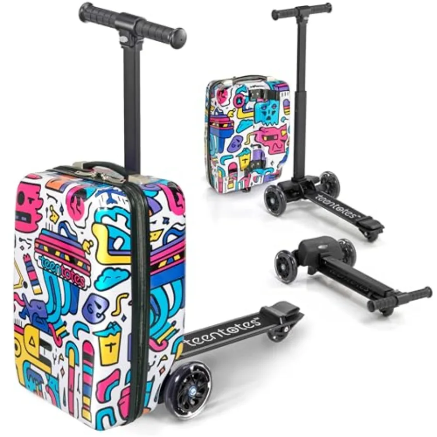 

Подростковый чемодан-самокат 4-в-1 с отсоединяемым корпусом, регулируемым рулем и прочной платформой