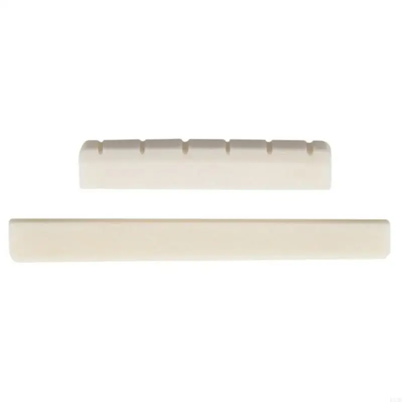 R53E 6 String Bone Guitar Bridge Saddle and Acoustic Guitar Blank Bone Nut DIY Unslotted Guitar Nut Replacement Repair Parts