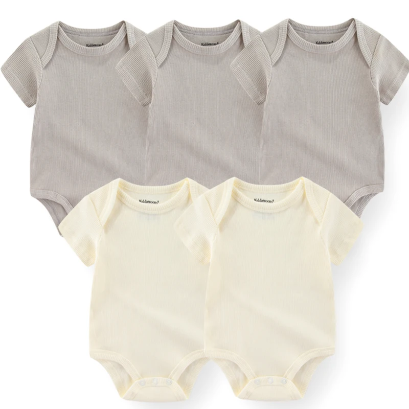 5Pcs/lots Solid Baby Bodysuits Overalls Baby Boy Clothes Short Sleeves Newborn Babies To 3 Months Kids Jumpsuits