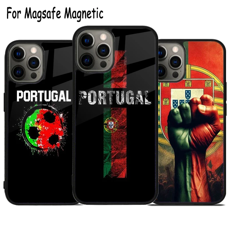 PORTUGUESE FLAG SPLATTER PROUD Wireless Charge Magsafe Phone Case For iPhone 15 16 14 13 11 12 Pro Max Plus Magnetic Cover