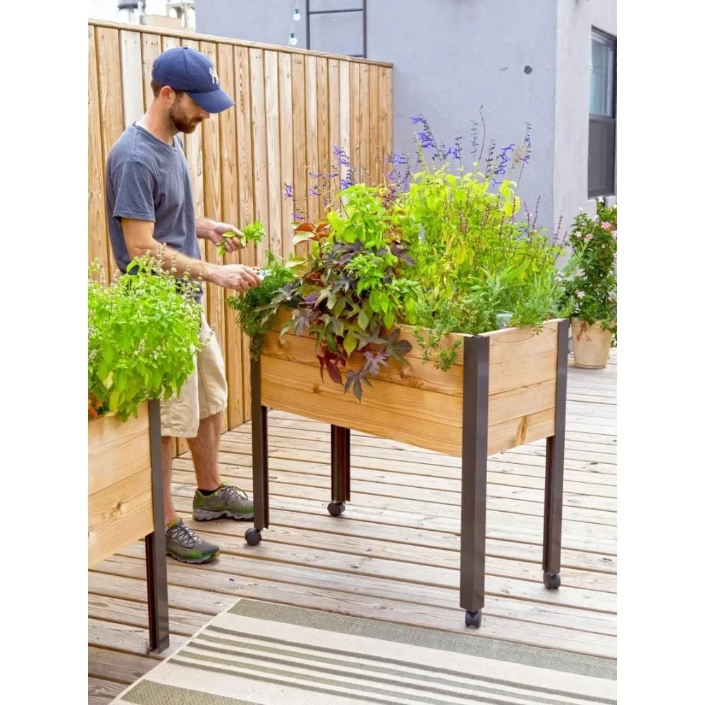 Raised Garden Bed Elevated Cedar Planter Box with Wheels | 39-1/2