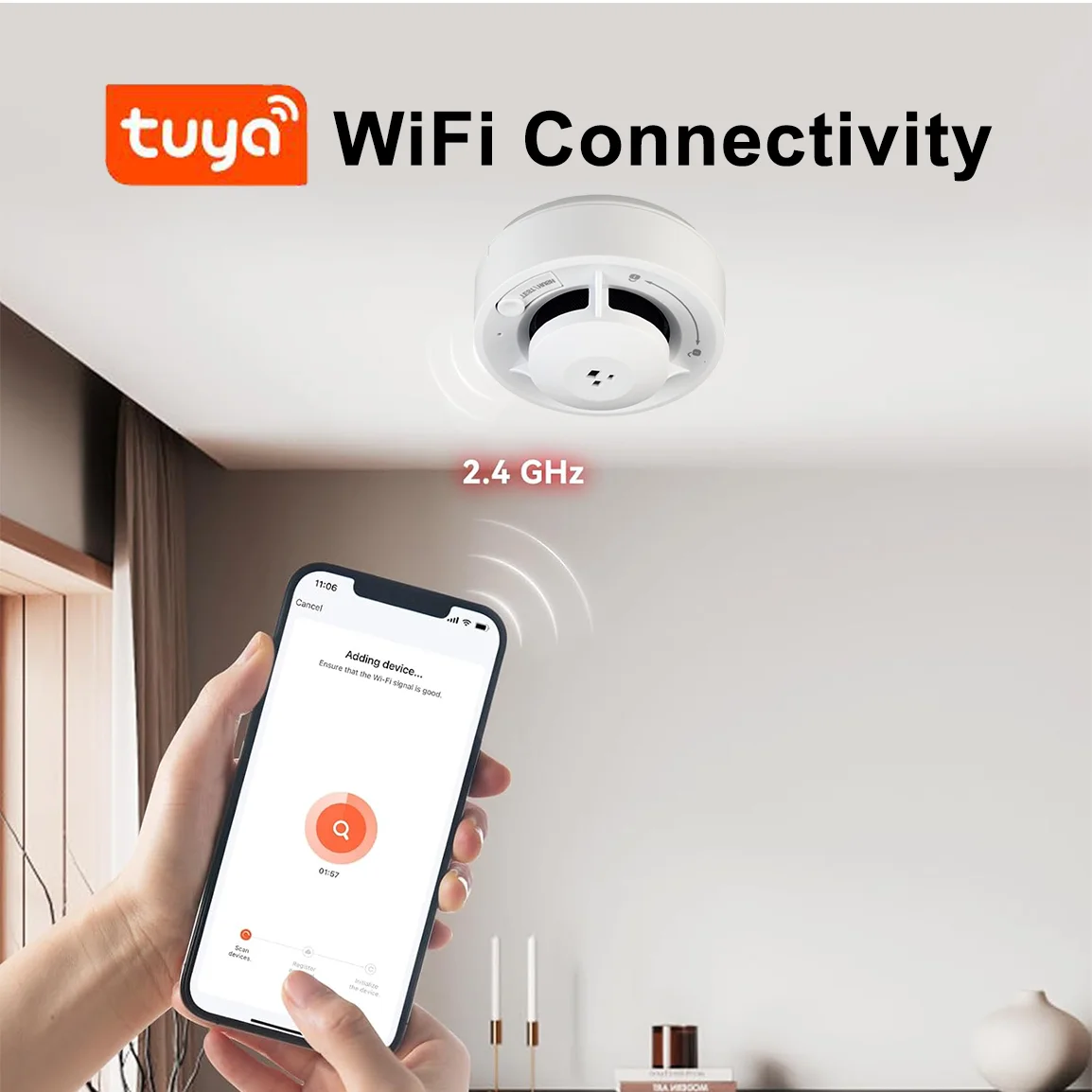 Tuya-detectores de humo Wifi, alarma de incendio inteligente, Sensor fotoeléctrico de humo, alarma de humo inalámbrica de 85dB, baterías AA, Control por aplicación Tuya